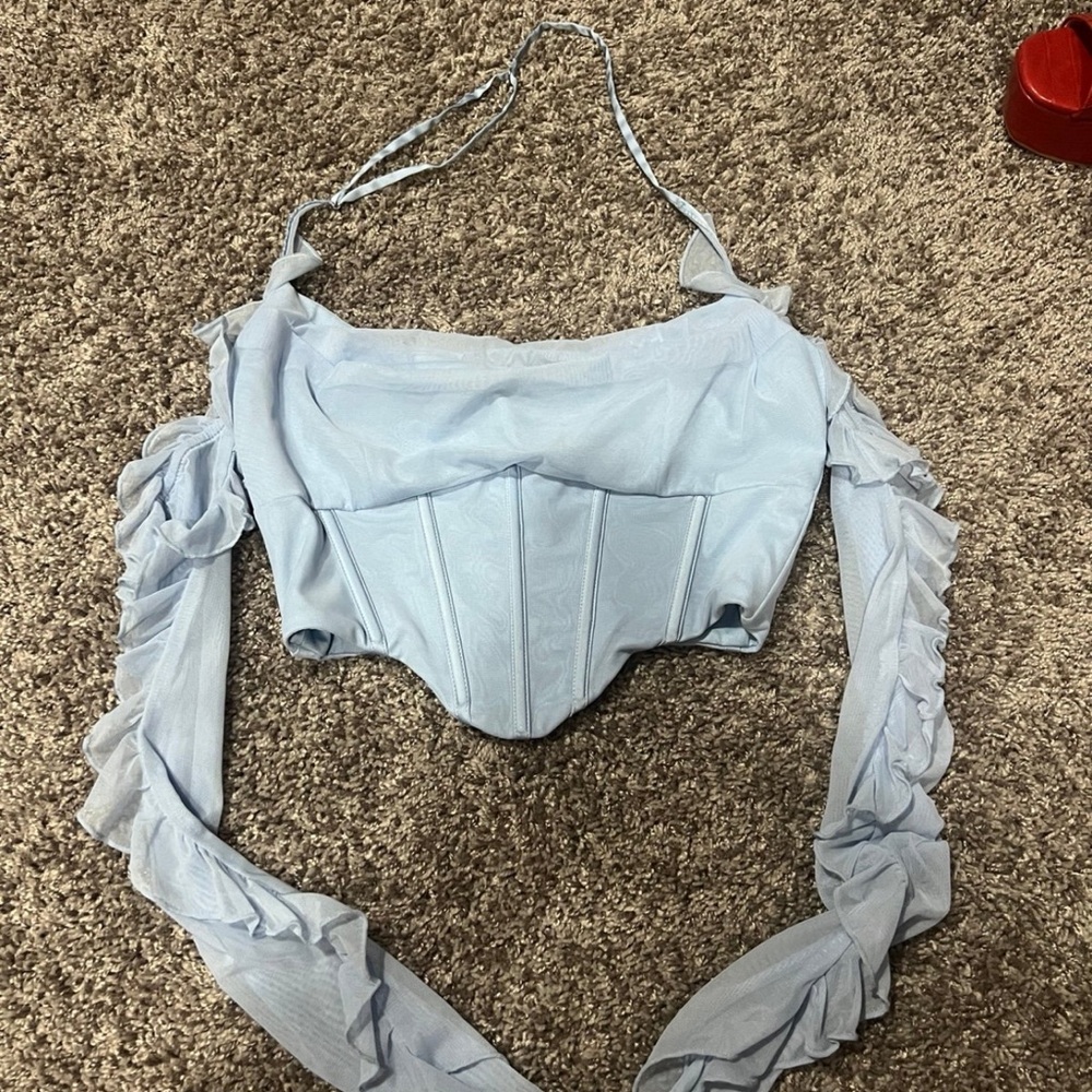 Oh Polly Sky Blue Ruffled Blouse